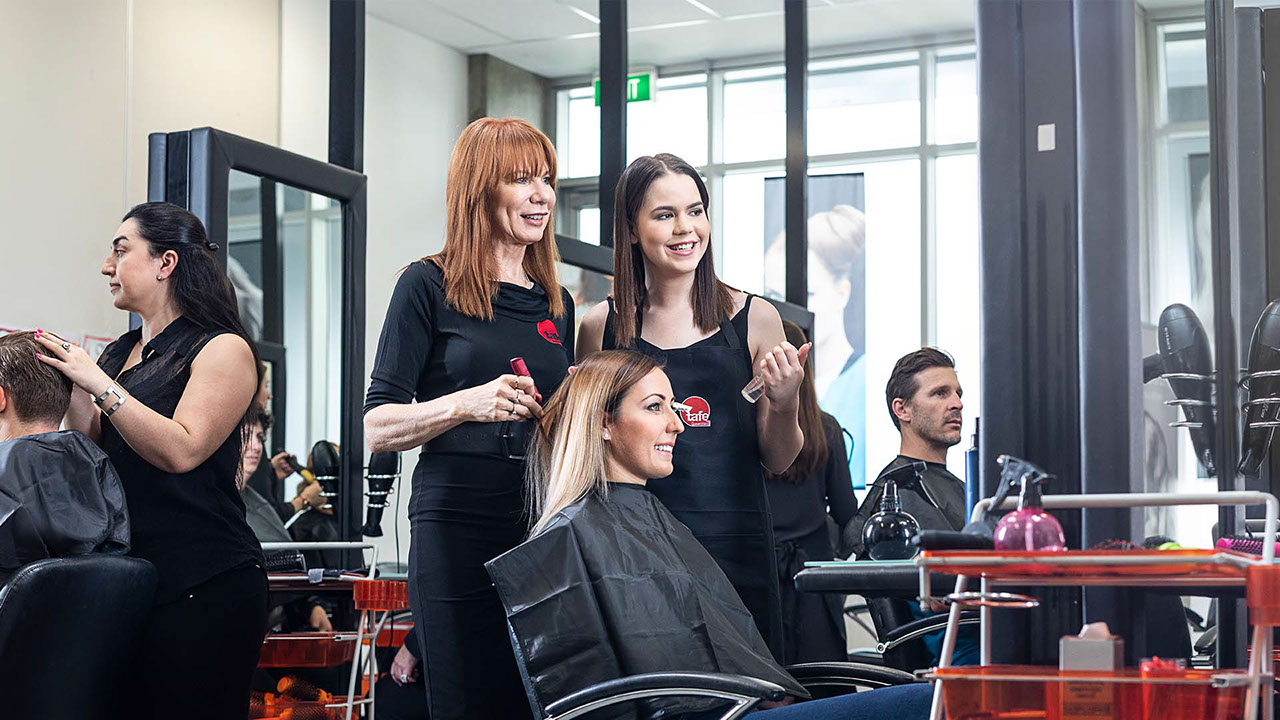 Interior of TAFE Queensland hairdressing and beauty salon facilities